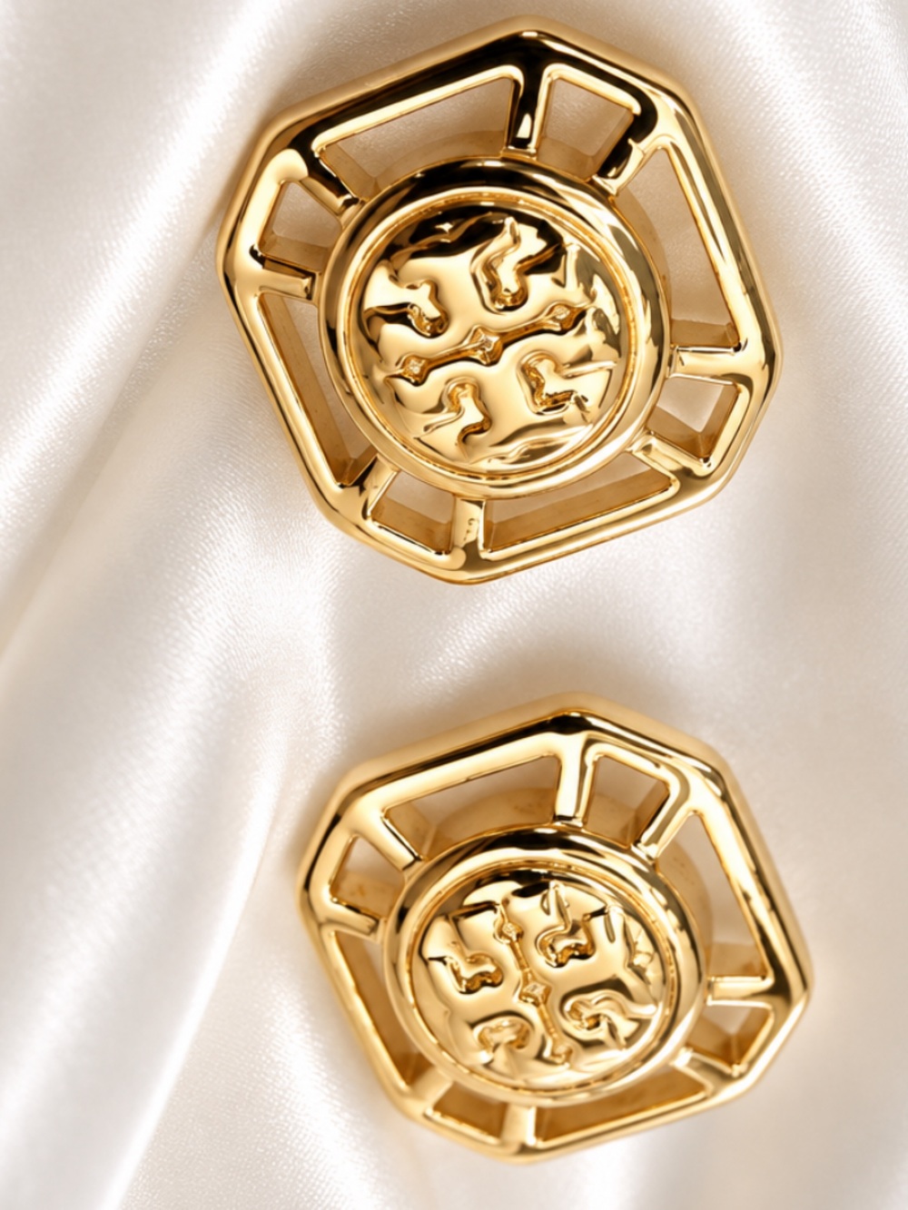 Tory Burch Polished Gold Octagonal Logo Studs
